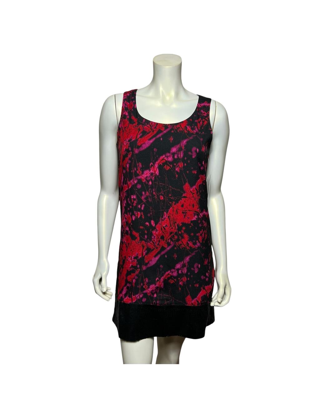 Mac + Jac Black and Red Abstract Print Sleeveless Dress, Size Medium